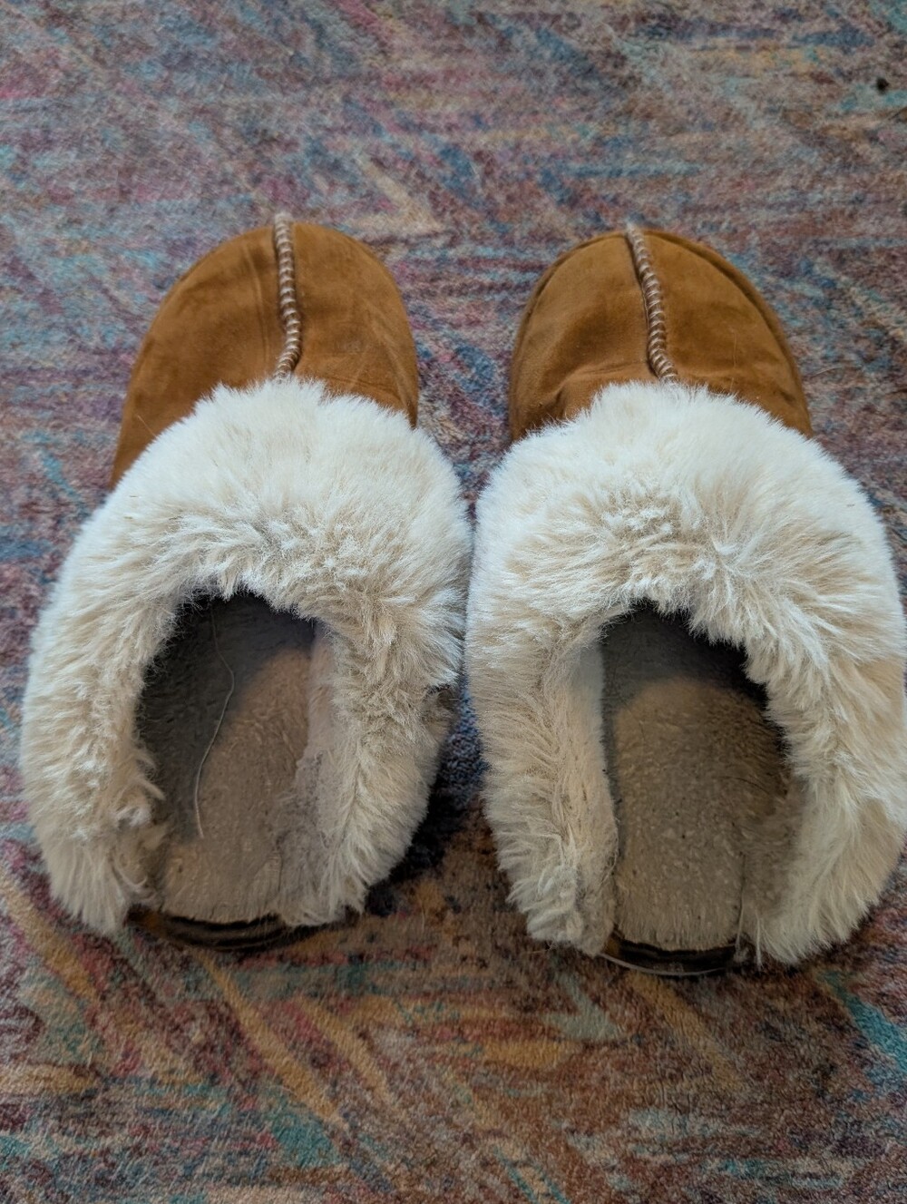 Faux Fur Fuzzy Suede Slipper Shoes L Brown Ta8.5 Boho Cottagecore Lounge Hippie